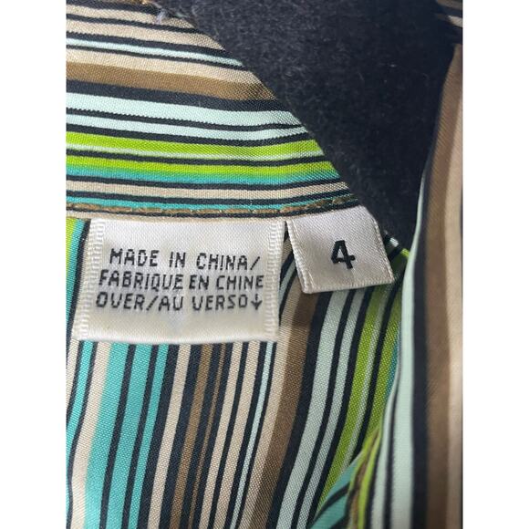 Dana Buchman Women Size 4 Silk Green Brown Blue Striped Button Up - Picture 11 of 12